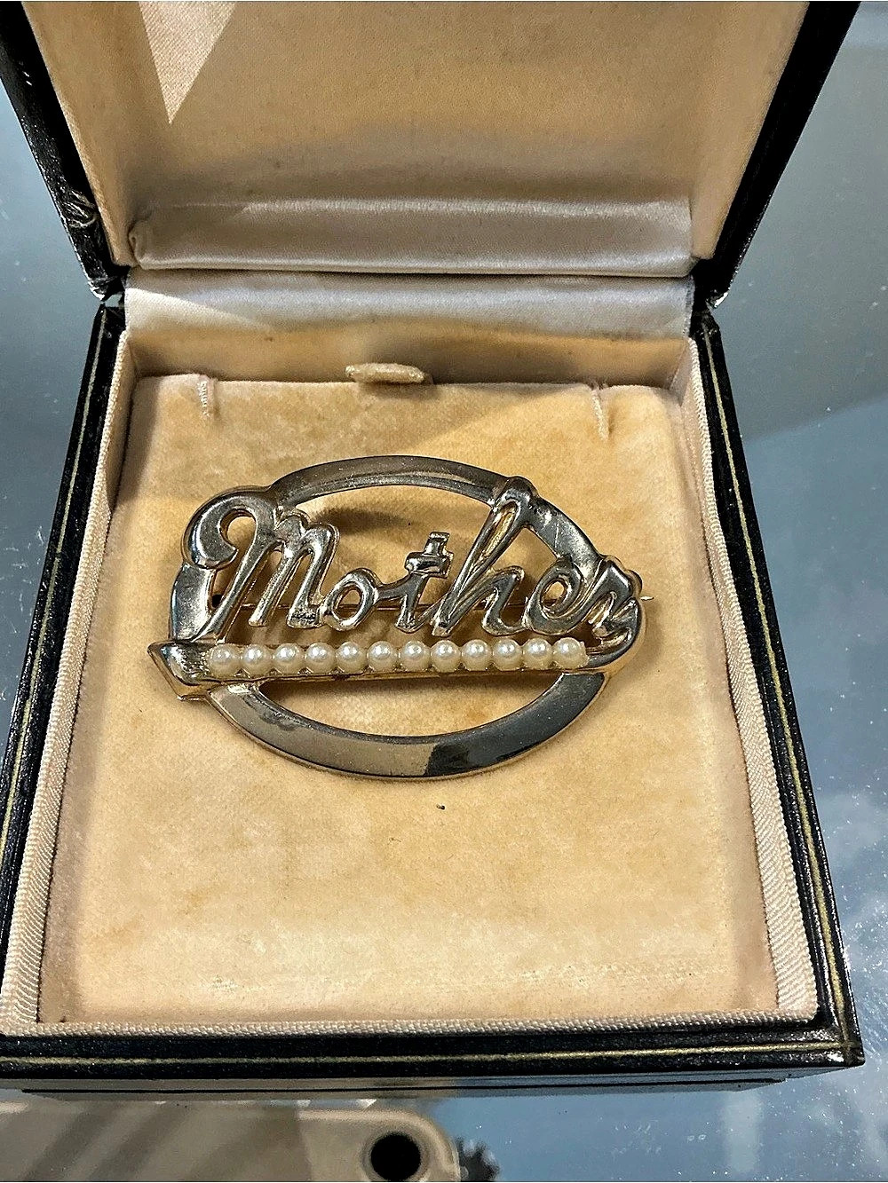 Vintage Mother Gold Tone & Faux Seed Pearls Brooch
